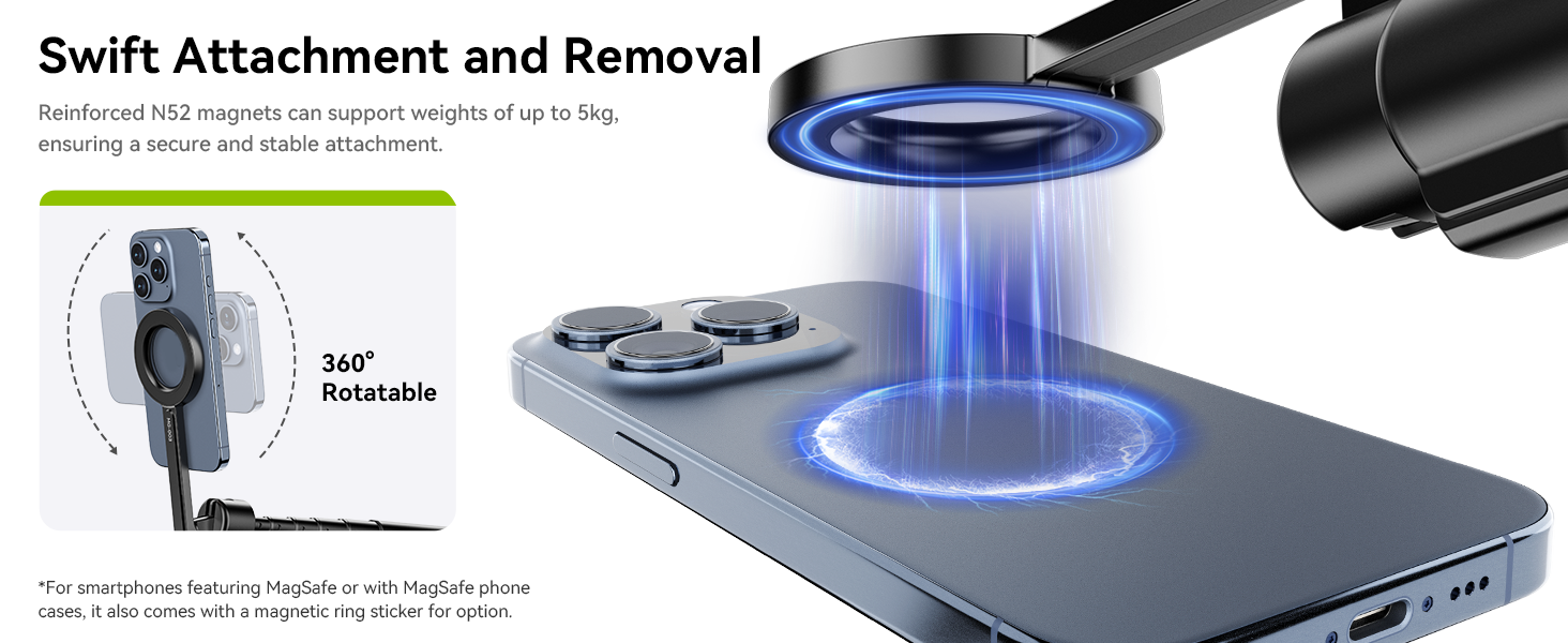 ULANZI 54'' Magnetic Selfie Stick Tripod Pro, All-in-One Phone Tripod w Magnetic Phone Holder 