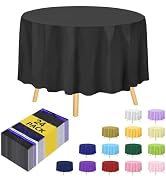 24 Pack Premium Round Black Plastic Tablecloth - 84 x 84 in. Disposable Round Plastic Table Cloth...