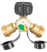 veralune Propane Tank Y-Splitter Adapter with Gauge – 2-Way LP Gas Tee Connector for 20lb Tanks, ...