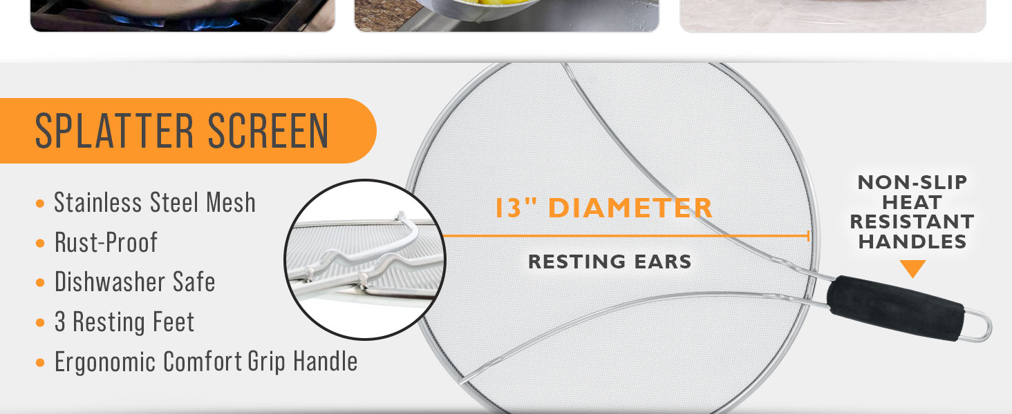 skillet shield stove top splashproof cookware utensil durable dishwasher safe ventilation strainer