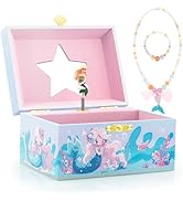 RR ROUND RICH DESIGN Kids Musical Jewelry Box for Girls Include Pretty Jewelry Set with Cute Merm...