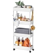Pipishell Slim Storage Cart with Wheels, 4 Tier Bathroom Storage Organizer Rolling Utility Cart f...