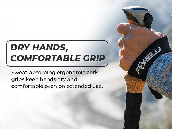 natural cork grip trekking poles sweat absorbing hiking sticks comfortable walking pole ergonomic
