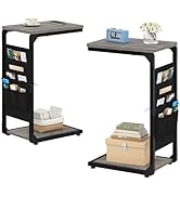 Vovonusy C-Shaped End Tables Set of 2, Small Couch Side Table with Storage Bag, Sofa Table for Li...