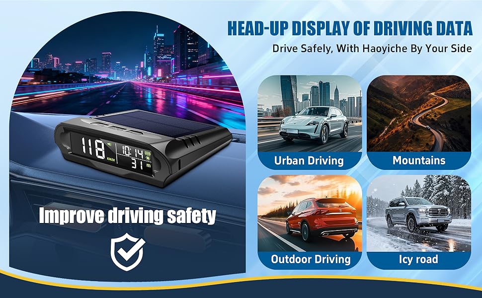 Wireless Heads Up Display for Cars Solar GPS Digital Speedometer