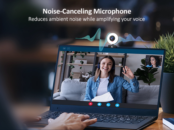 A girl is using the N960E webcam video, the noise reduction microphone reduces environmental noise.