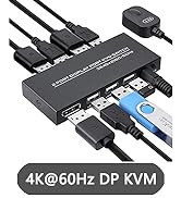 2 Port Displayport KVM Switch 4K@60Hz, 2 Way DP USB Switch for 2 Computer Share 1 HD Monitor and ...