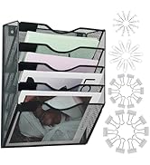 LEKETREE Hanging Wall File Organizer with Office Assorted, 5 Pockets Mesh Wall Mounted Hanging Fi...