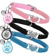 Heart Bling Cat Collar with Safety Belt and Bell Adjustable 8-13 inches for Kitten,Personalized C...