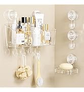 LUXEAR 4 Packs Shower Caddy Suction Cup Clear White - Shower Shelf+Soap Dish+Suction Hooks - 1 Se...