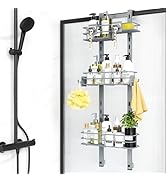 ODesign Over The Door Shower Caddy, 3-Tier Adjustable Hanging Shower Caddy with Soap Holder &amp; 4 H...