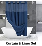 No hook shower curtain navy with snap in liner