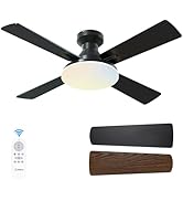Amico Ceiling Fans with Lights, 44 inch Flush Mount Ceiling Fan with Light and Remote Control, Lo...