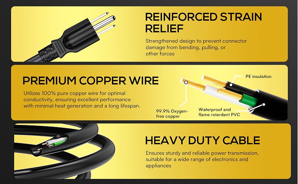14 AWG Universal Power Cord IEC320 C13 to NEMA 5-15P