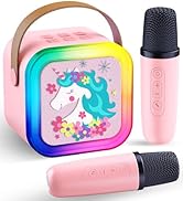 Gocina Mini Karaoke Machine for Girls, Bluetooth Wireless Singing Toy with 2 Mics &amp; LED Lights, P...