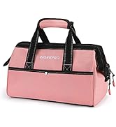 WORKPRO 13-Inch Tool Bag, Pink Soft Cloth Tool Storage Bags, Wide Mouth Tool Tote Bag with Inside...