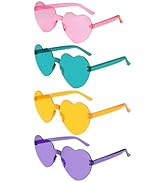 NACHLYNN 4 Pairs Heart Sunglasses for Women Rimless Heart Shaped Sunglasses 4 Colors Candy Heart ...