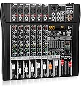 MICNAUX Audio Mixer 6 Channel Professional Mixer Console with 320 DSP Effects, 7-band EQ Sound Mi...