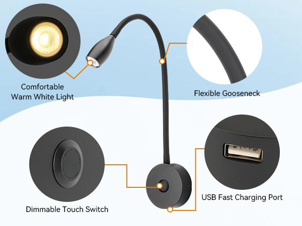 12V LED Reading Light RV Bedside Dimmable Reading Light
