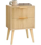 YAUKOMEL Fluted Nightstand with 2 Drawers,Modern Bedside Table with Metal Handles,White Side Tabl...