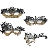 TFTSR Masquerade Masks for Women Couples,Men Mardi Gras Mask,Girls Black Gold Lace Eyes Costume,A...