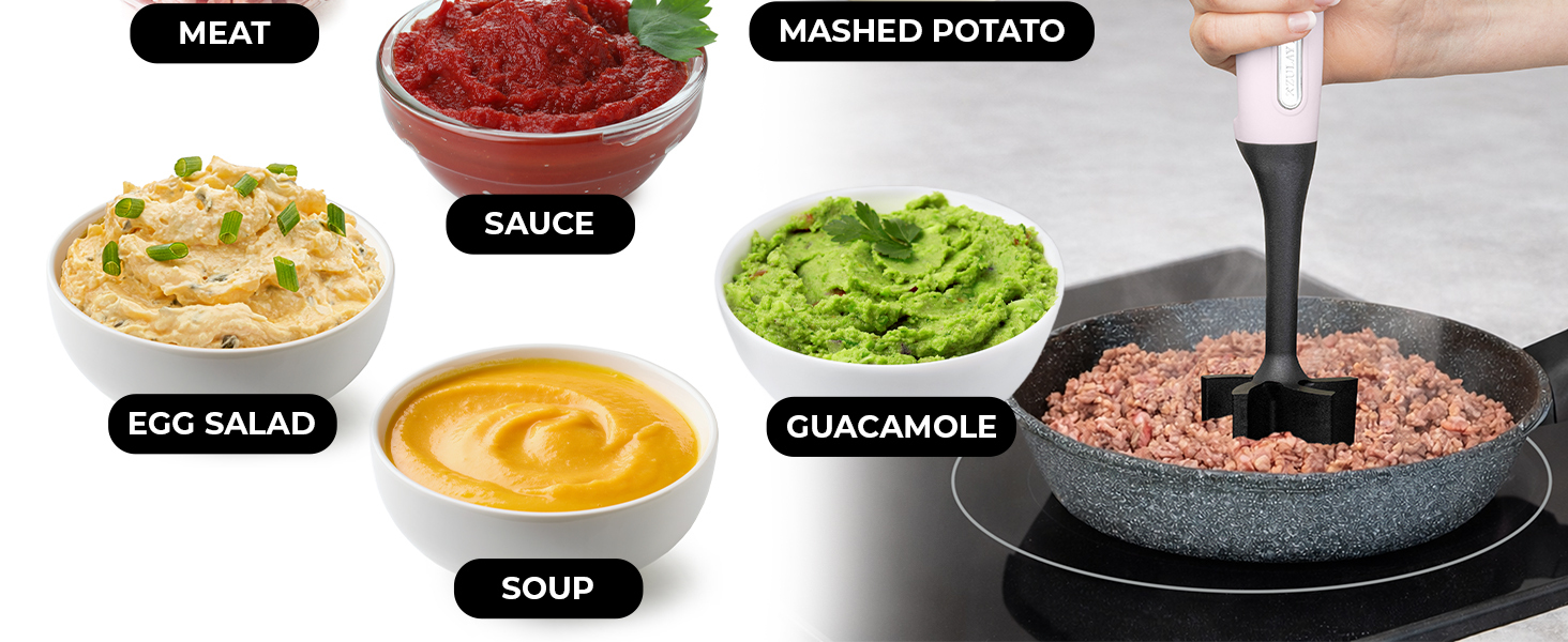 Ground meat chopper with ergonomic handle designed for comfort, control, and easy cooking.
