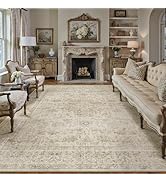 HUGEAR Retro Beige Area Rug 8x10 Machine Washable Living Room Rugs Distressed Vintage Floral Low ...
