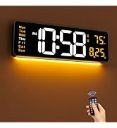 CandyHome Large Digital Wall Clock, 16" Large Display with Night Light, DST, Date, Week, Temperat...