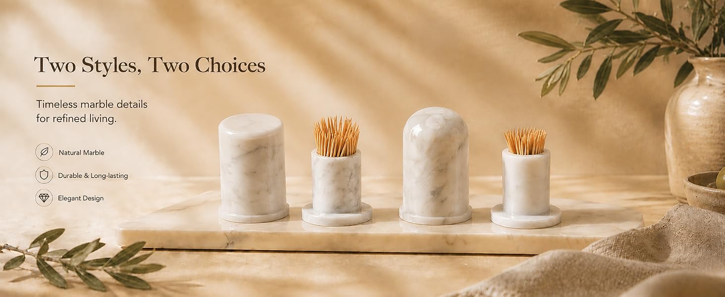 White Carrara Marble Toothpick Holder with Lid