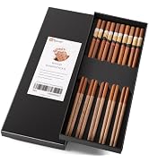 MFJUNS Natural Wood Chopsticks 5 Pairs Set, Chinese Style Vintage Pattern Reusable Chopsticks, 9....