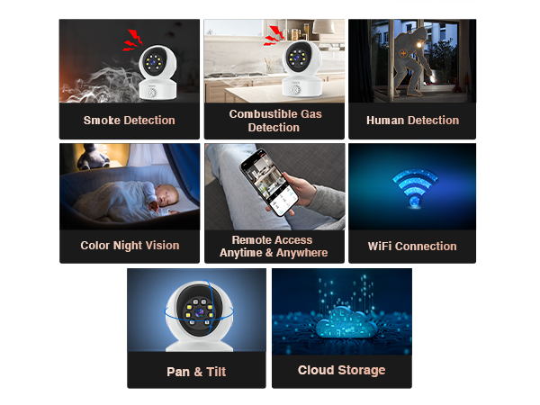 EVERSECU Smoke &amp; Gas Detection Home Security Camera with Sound Alarm 