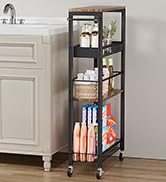 Kssiaz Slim Storage Rolling Cart, 4 Tier Narrow Cart with Wheels, Metal Kitchen Rolling Cart for ...