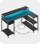 SUPERJARE Reversible Computer Desk with Power Outlets &amp;amp; File Cabinet