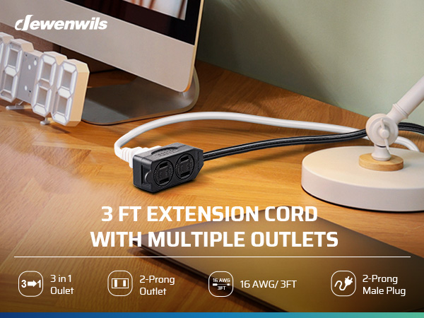3 FT Extension Cord with Multiple Outlets