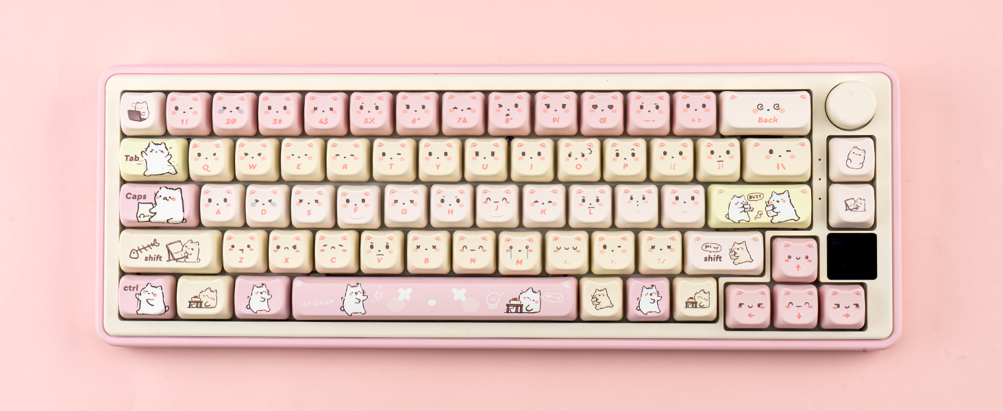 Pink Keycaps 140 Keys Dye Sub Keycaps Mao Profile Cute Cat Keycaps Custom Keyboard Key caps Set
