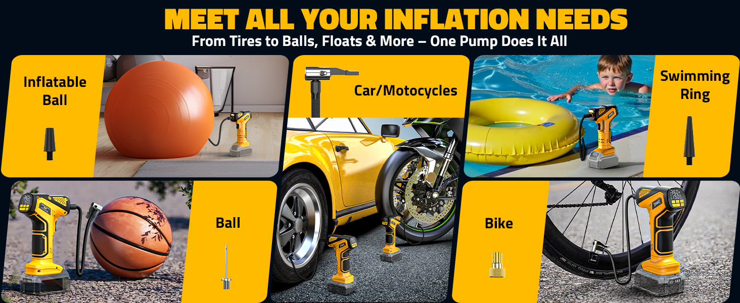 Cordless Tire Inflator Portable Air Compressor Electric Air Pump 