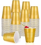 100 PCS Gold Party Cups 12 Oz Plastic Cups Bulk for Cold Drinking,Picnic BBQ,Wedding Birthday Gra...