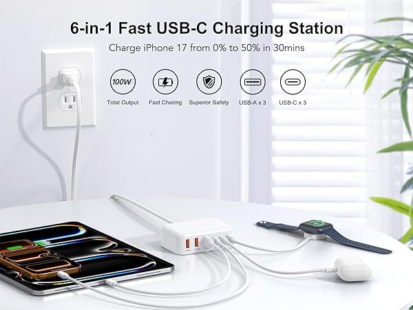 6 Ports for Fast Charging