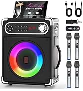 Karaoke Machine, Portable Bluetooth Speaker with 4 Wireless Mics, for Adults Kids with LED Lights...