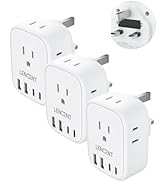 LENCENT 3 Pack US to UK Ireland Travel Plug Adapter, Grounded Type G Outlet Adaptor with 4 USB Ch...