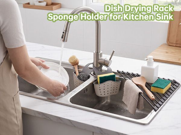 Dish Drying Rack &amp; Sponge Holder for Kitchen Sink