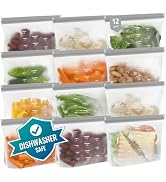 Dishwasher Safe Reusable Storage Bags Stand Up - BPA Free Reusable Sandwich Bags - Leakproof Gall...