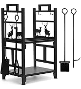 INNO STAGE Firewood Rack Fireplce Firepit Tools Set Double Layer Iron Wood Log Holder for Fire Pl...