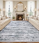 Suconsun Washable 6x9 Area Rugs with Non-Slip Backing - Low Pile, Vintage Distressed Farmhouse Ru...