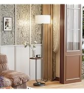 Floresita 62.9" Floor Lamp with Table Brown, White Lampshade Vintage Standing Lamp with Tray Foot...