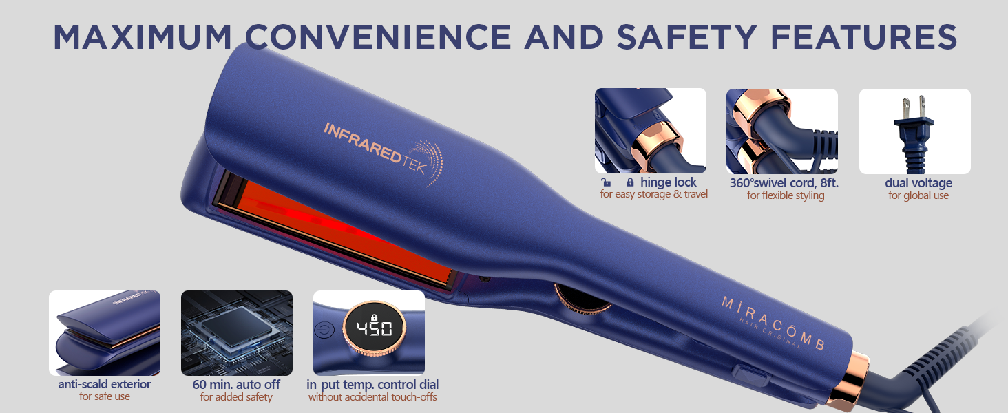 MIRACOMB infrared titanium flat iron hair straightener 1.75