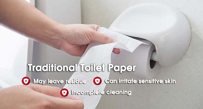 traditional toilet paper cleaning may leave residue and irritate sensitive skin