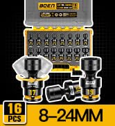BOEN Pro 3/8 Inch Drive Impact Swivel Socket set, 16-Pieces 8-24mm, 6-Point Shallow Metric Univer...