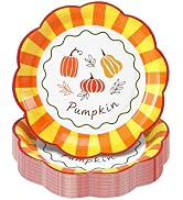 AnyDesign 40 Pcs Fall Paper Plates, Scalloped Edge, Pumpkin, 7 Inch | Autumn Paper Plates, Stripe...