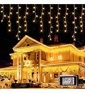 Hopolon 33FT 360L LED Christmas Icicle Lights Outdoor Waterproof,8 Modes Plug in Curtain String L...